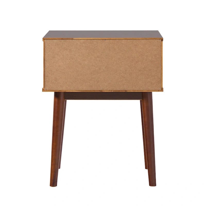 Mesa de cabeceira em madeira maciça com gaveta curva, de inspiração de meados do século XX