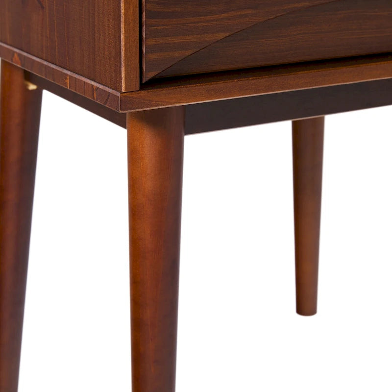 Mesa de cabeceira em madeira maciça com gaveta curva, de inspiração de meados do século XX