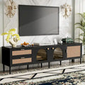 Black Rattan-Style TV Stand with LED Lighting, 2 Drawers & 4 Doors