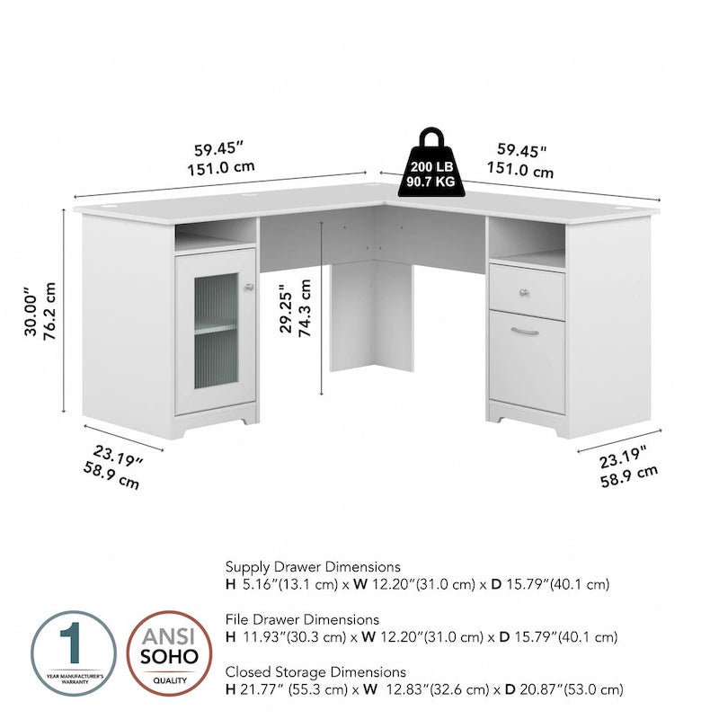 60W L Shaped Computer Desk with Storage