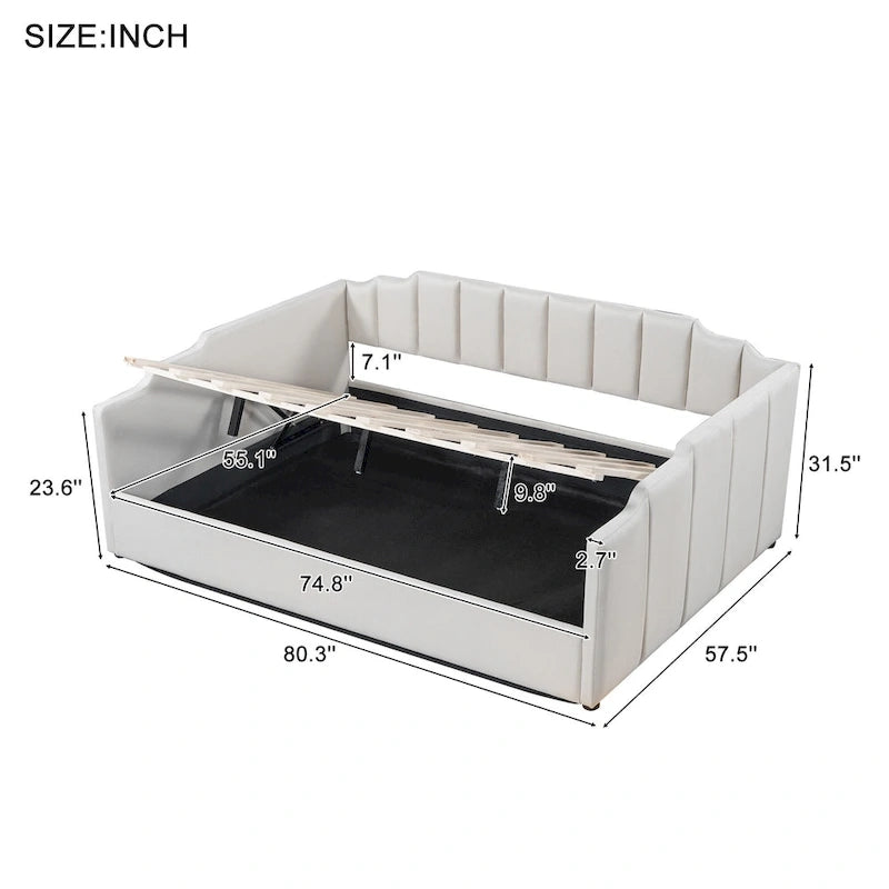 Full-Size Upholstered Daybed with Underbed Storage