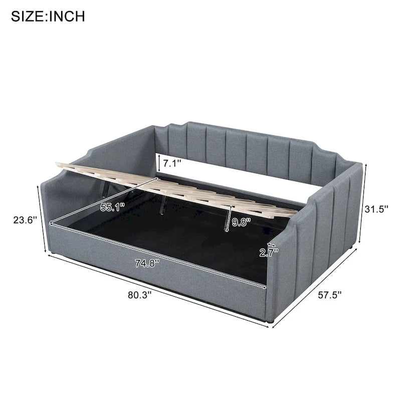 Full-Size Upholstered Daybed with Underbed Storage