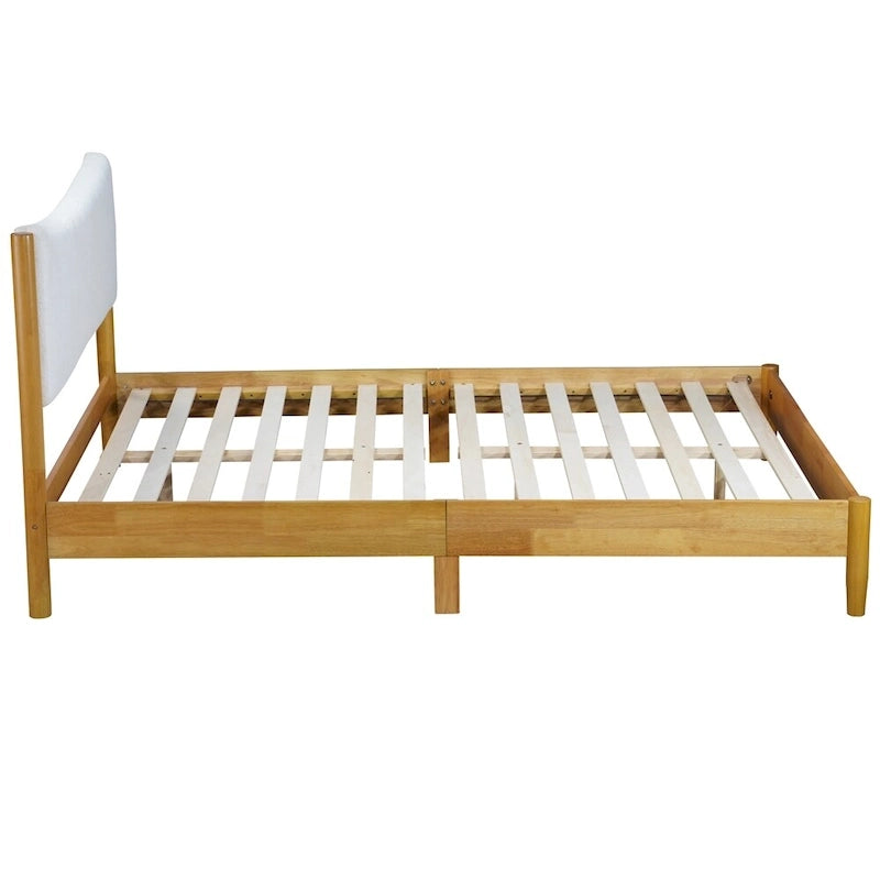 Queen-Size Rubberwood Bed with Teddy Fleece Upholstered Headboard