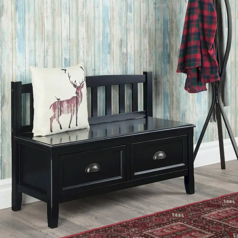 42-Inch Solid Wood Transitional Entryway Storage Bench with Drawers