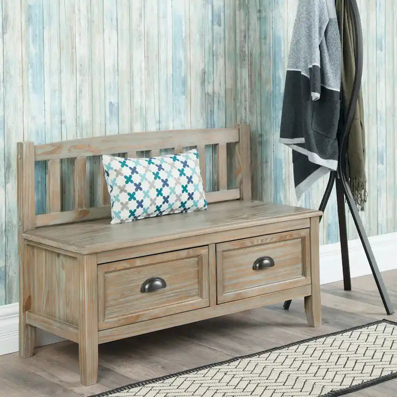 42-Inch Solid Wood Transitional Entryway Storage Bench with Drawers