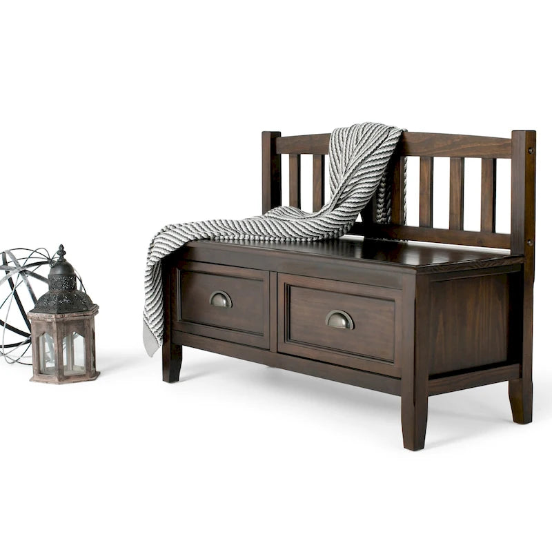 42-Inch Solid Wood Transitional Entryway Storage Bench with Drawers