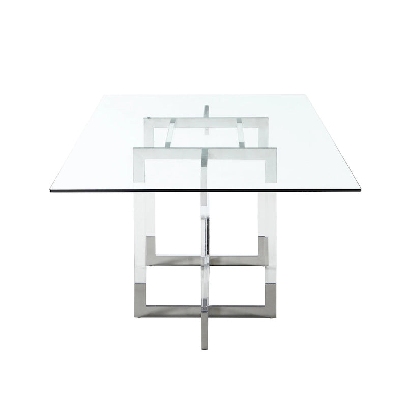 72-Inch Rectangular Glass Dining Table with Floating Acrylic Base