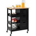 Rolling Kitchen Island Cart on Wheels with Pine Wood Top, Drawers and Shelves
