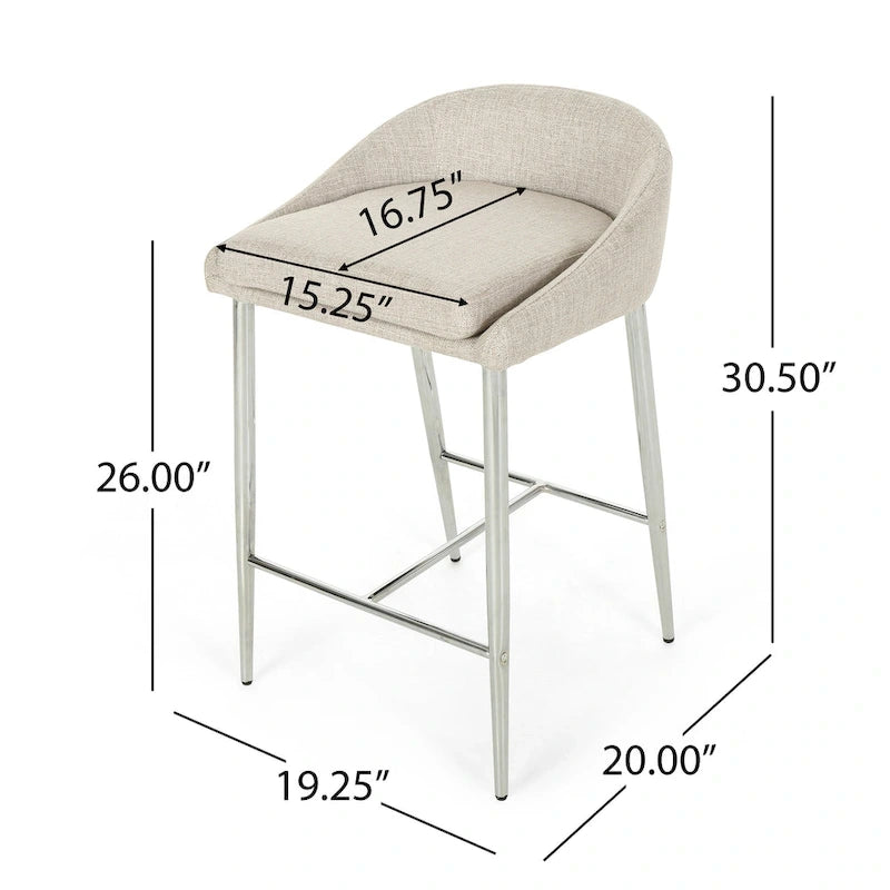 Modern Upholstered Counter Stool with Chrome Legs