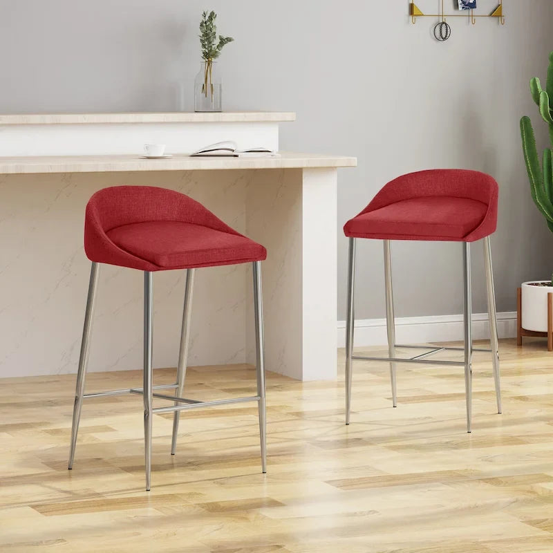 Modern Upholstered Counter Stool with Chrome Legs