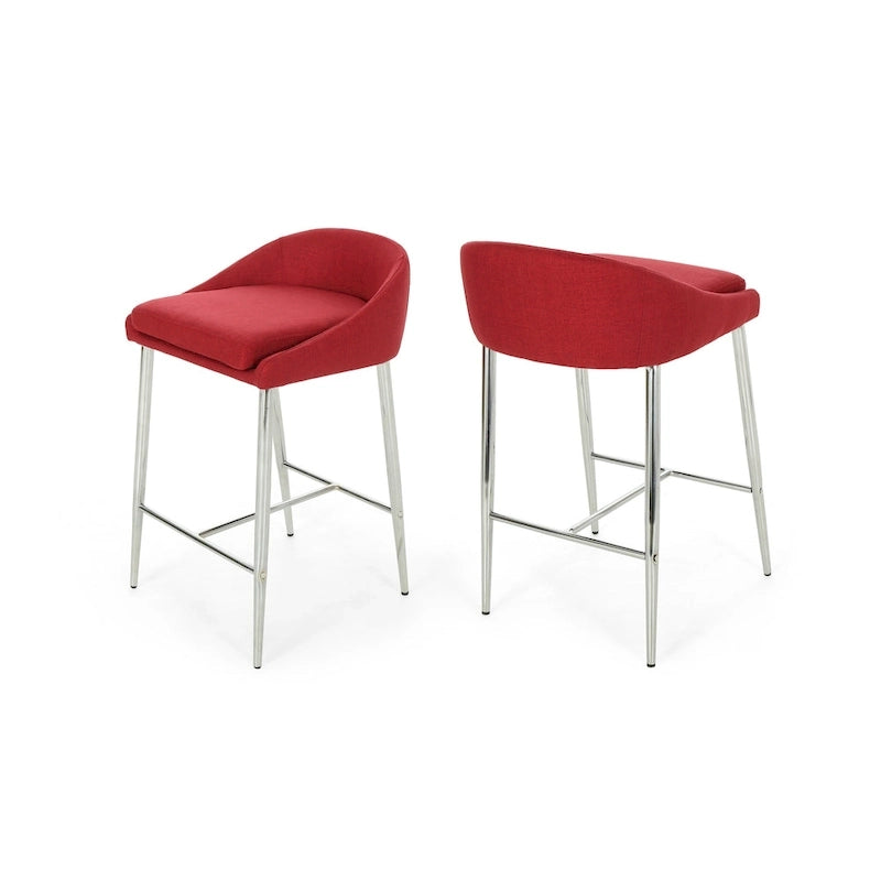 Modern Upholstered Counter Stool with Chrome Legs