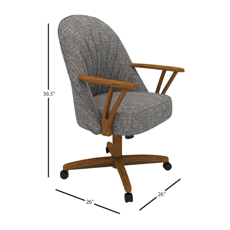 Upholstered Swivel Caster Dining Chair with Chestnut Wood Arms