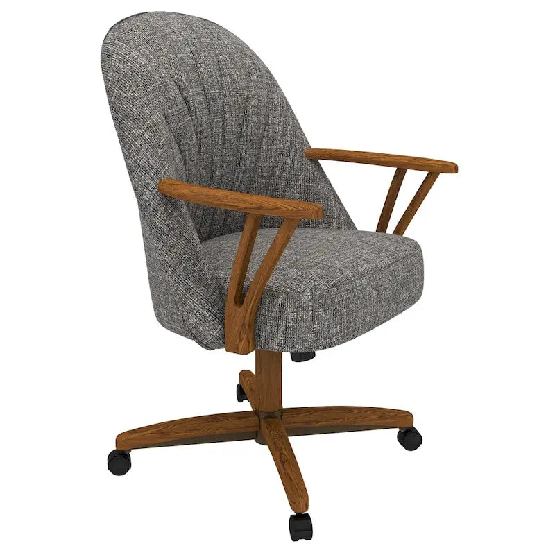 Upholstered Swivel Caster Dining Chair with Chestnut Wood Arms