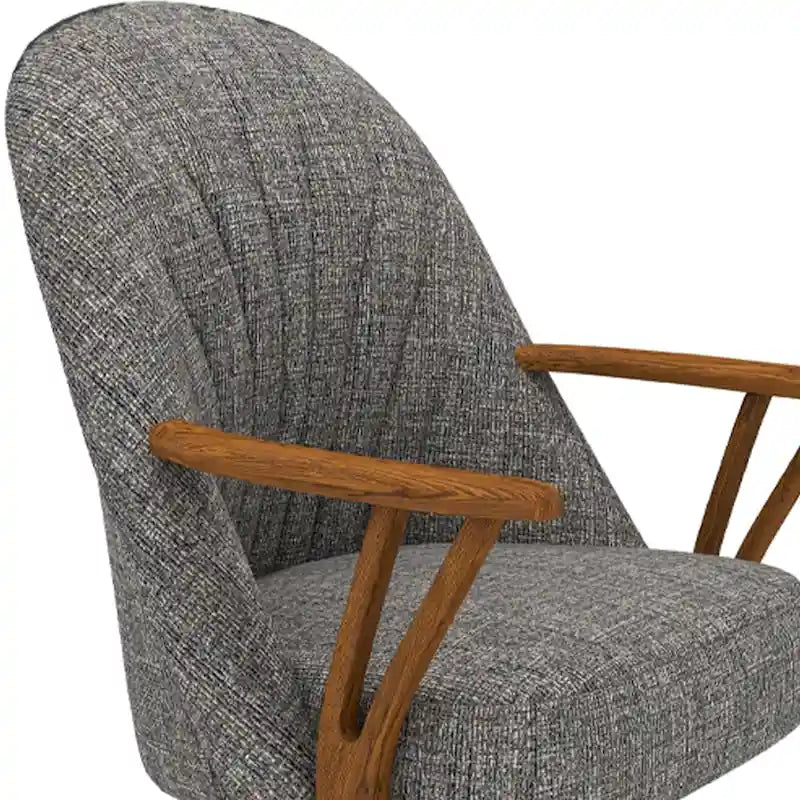 Upholstered Swivel Caster Dining Chair with Chestnut Wood Arms