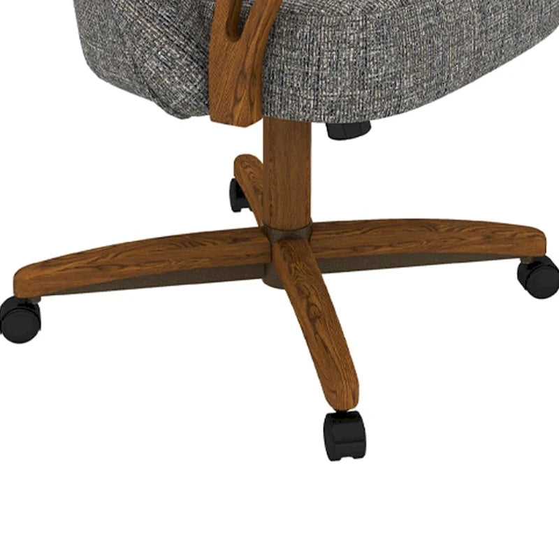 Upholstered Swivel Caster Dining Chair with Chestnut Wood Arms