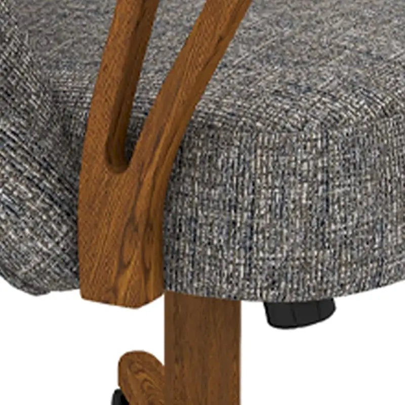 Upholstered Swivel Caster Dining Chair with Chestnut Wood Arms