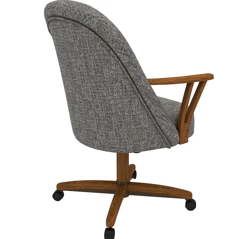 Upholstered Swivel Caster Dining Chair with Chestnut Wood Arms