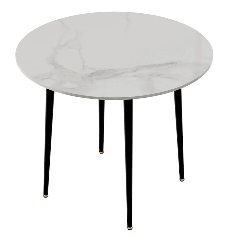 Runder Esstisch in Marmoroptik mit schwarzen Metallbeinen, 31.5 × 30 in