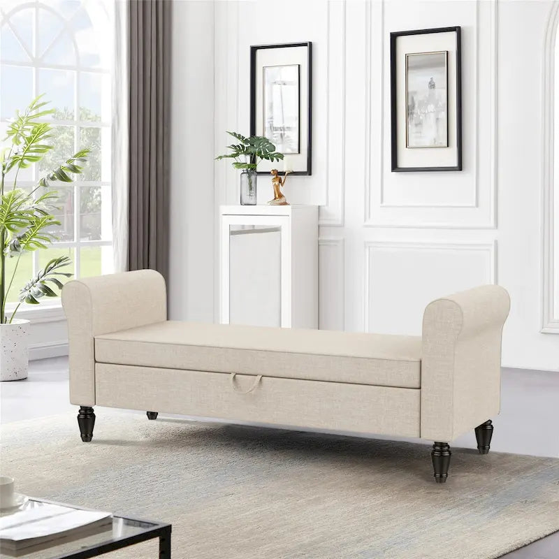 Banc ottoman de rangement avec accoudoirs rembourrés, banc au pied du lit