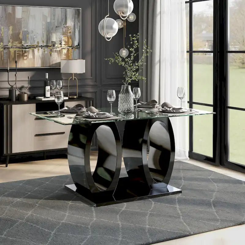 Furniture of America Raji Contemporary 63-inch Double Ring Glass Top Table