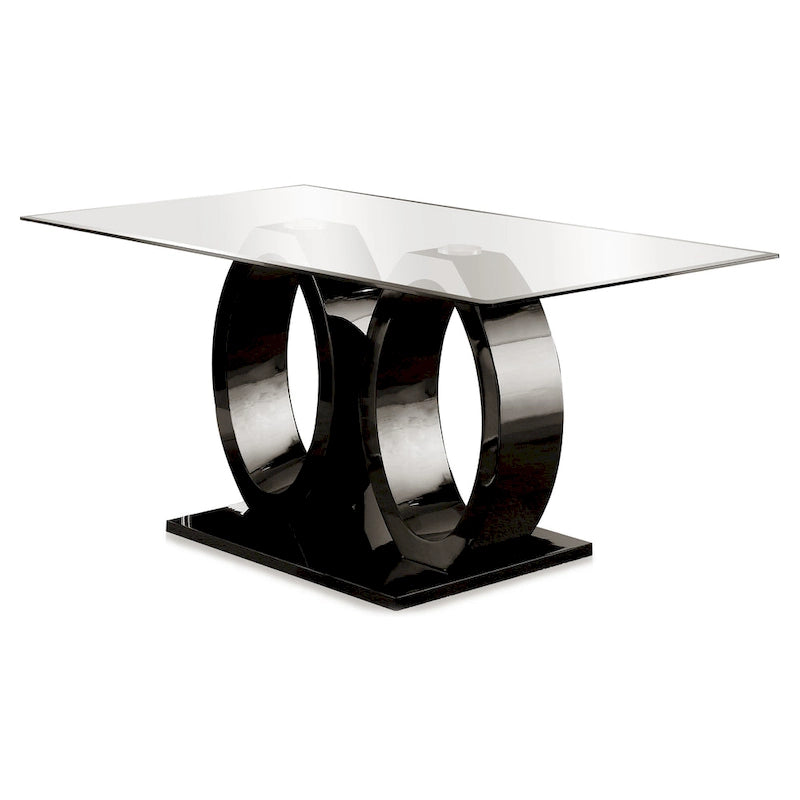 Contemporary 63-inch Double Ring Glass Top Dining Table