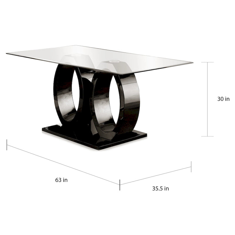 Contemporary 63-inch Double Ring Glass Top Dining Table