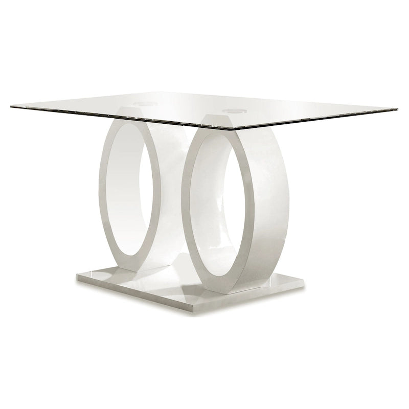 Contemporary 63-inch Double Ring Glass Top Dining Table