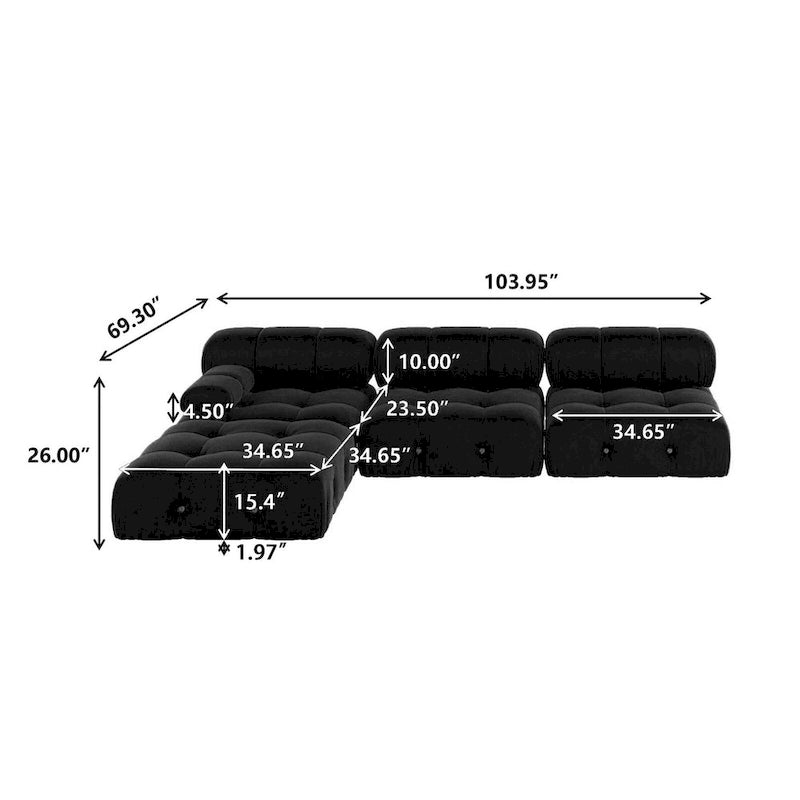 Schwarzes modulares Sofa aus Samt