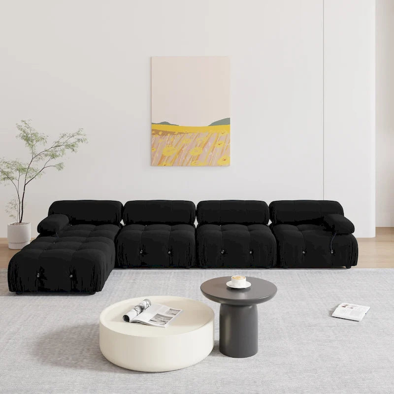 Schwarzes modulares Sofa aus Samt