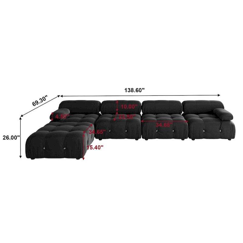 Schwarzes modulares Sofa aus Samt