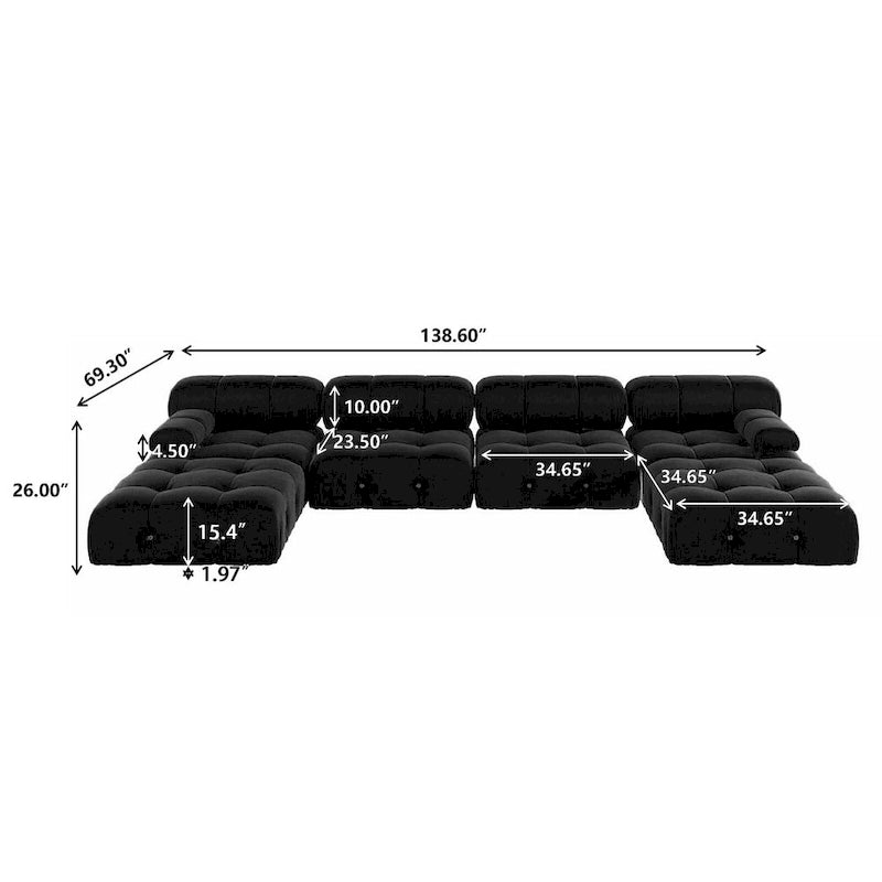 Schwarzes modulares Sofa aus Samt