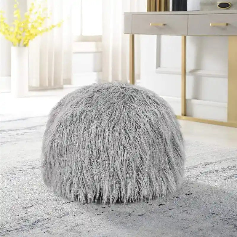 Housse de pouf rond en fausse fourrure