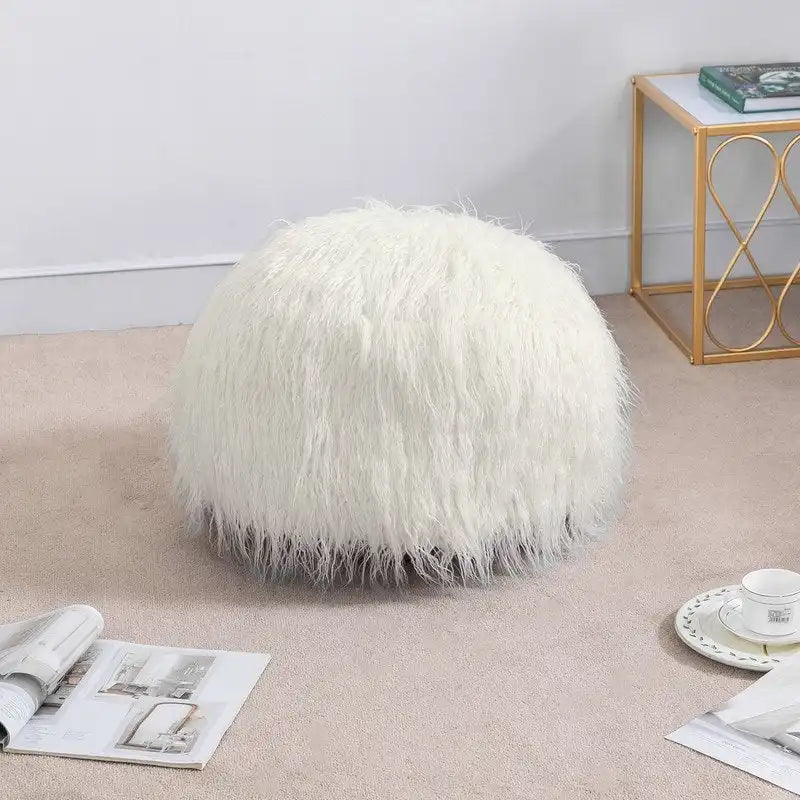 Housse de pouf rond en fausse fourrure