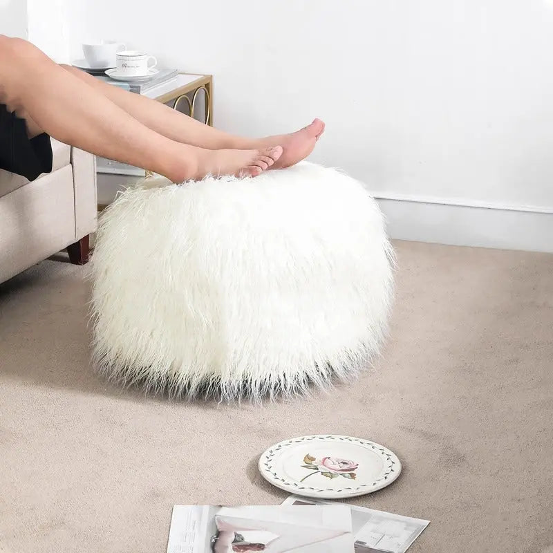 Housse de pouf rond en fausse fourrure