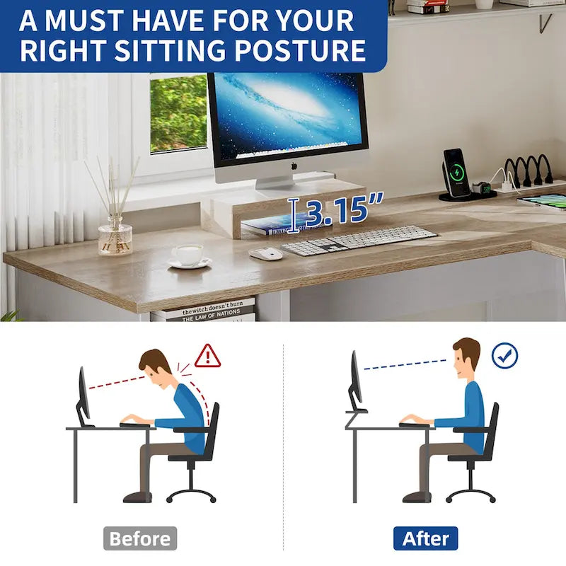 L-Shaped Gaming Desk with Monitor Stand, Drawers & Charging Station