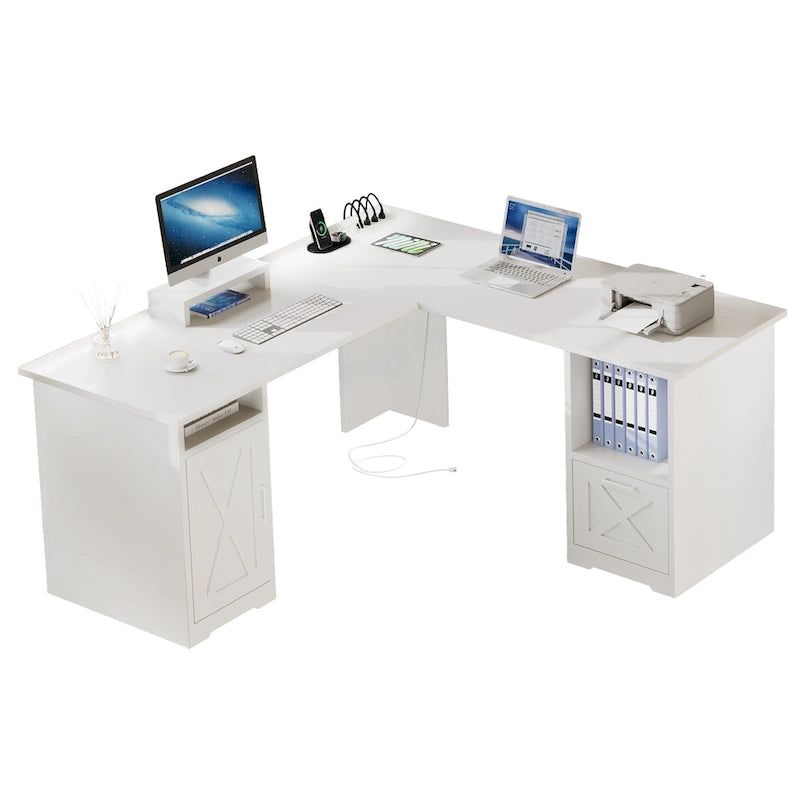 L-Shaped Gaming Desk with Monitor Stand, Drawers & Charging Station