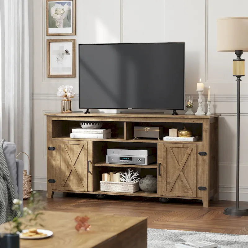 Moasis Farmhouse Highboy TV Stand for 65-Inch TV Barn Door Entertainment Center