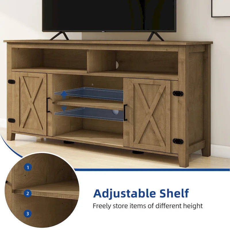 Farmhouse Highboy TV Stand for 65-Inch TV, Barn Door Entertainment Center