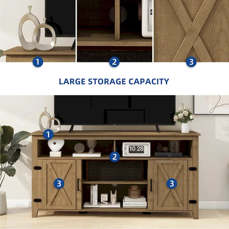 Farmhouse Highboy TV Stand for 65-Inch TV, Barn Door Entertainment Center