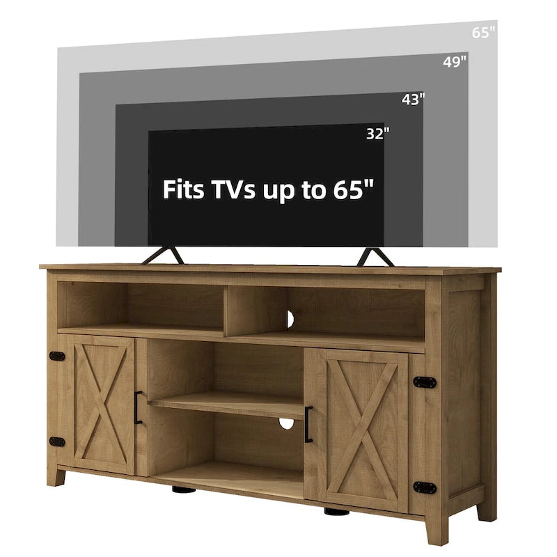 Farmhouse Highboy TV Stand for 65-Inch TV, Barn Door Entertainment Center