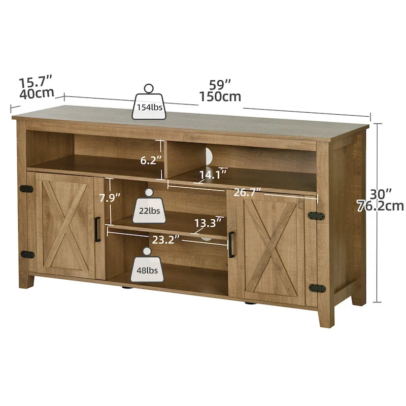 Farmhouse Highboy TV Stand for 65-Inch TV, Barn Door Entertainment Center