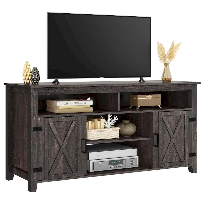 Farmhouse Highboy TV Stand for 65-Inch TV, Barn Door Entertainment Center