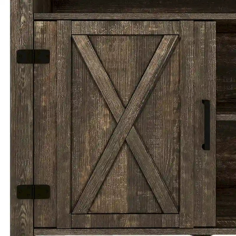 Farmhouse Highboy TV Stand for 65-Inch TV, Barn Door Entertainment Center