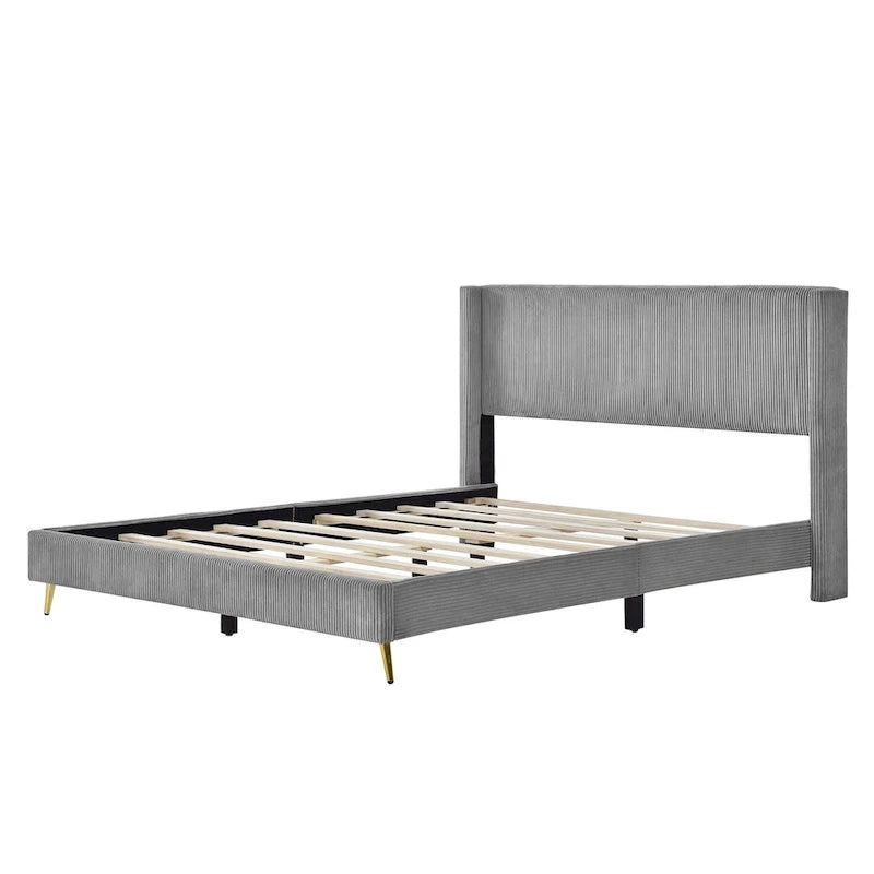 Queen Corduroy Upholstered Platform Bed with Metal Legs