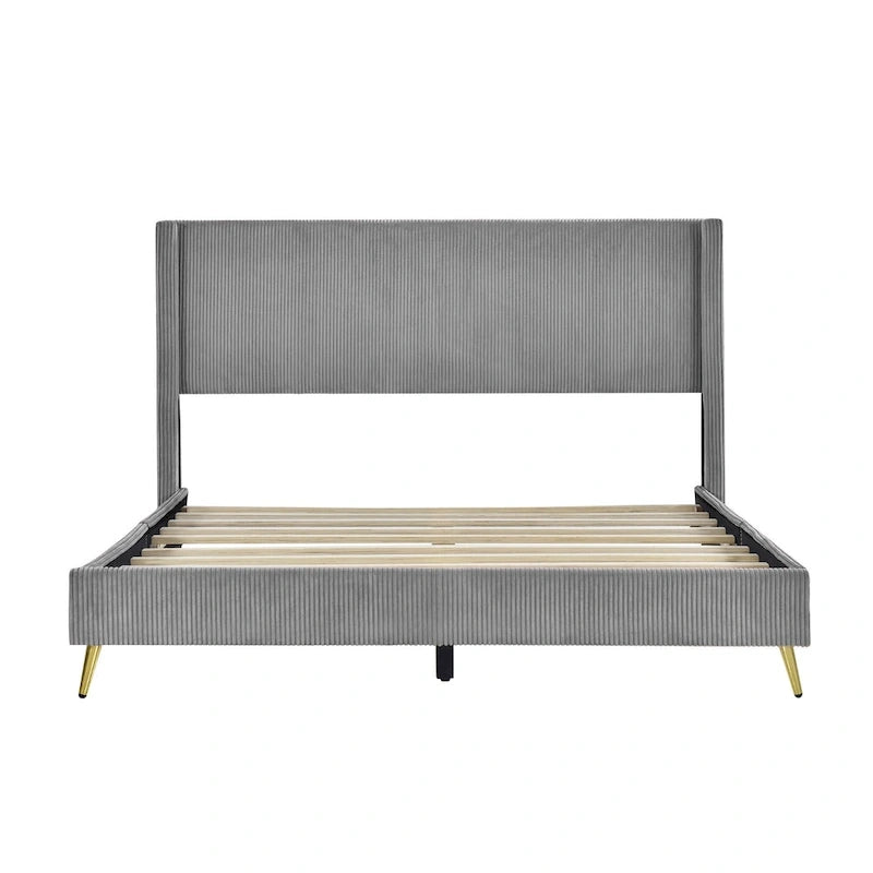 Queen Corduroy Upholstered Platform Bed with Metal Legs