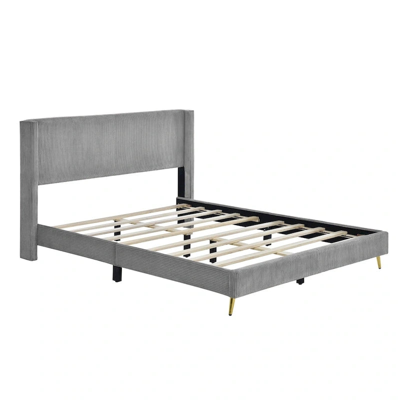Queen Corduroy Upholstered Platform Bed with Metal Legs