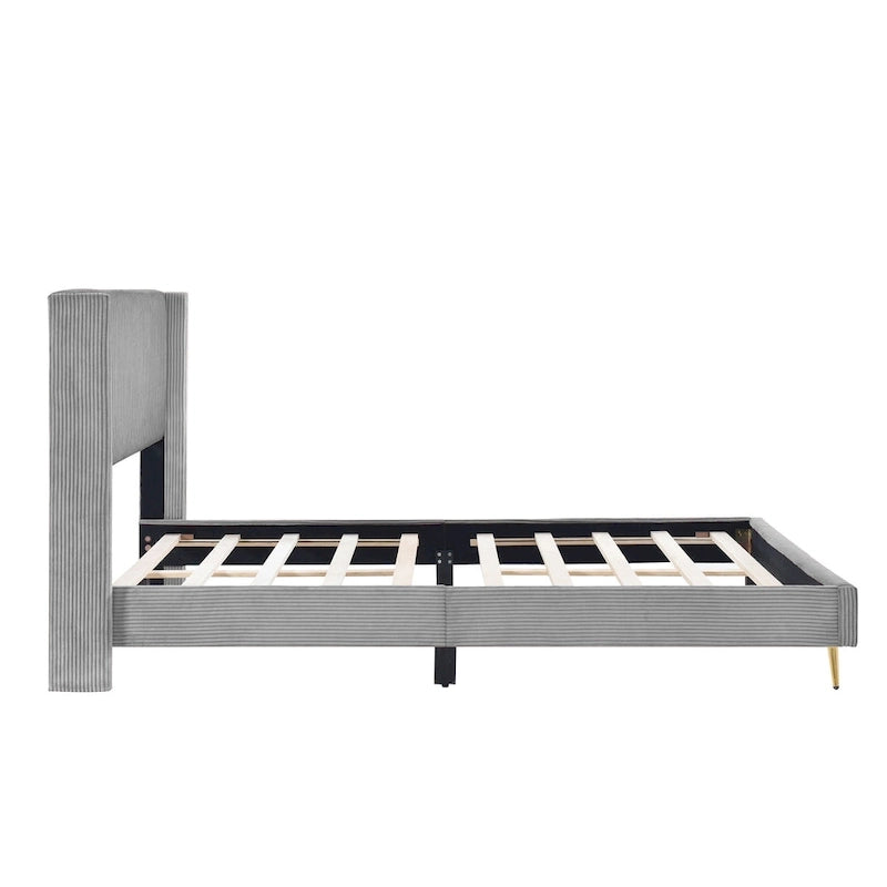 Queen Corduroy Upholstered Platform Bed with Metal Legs