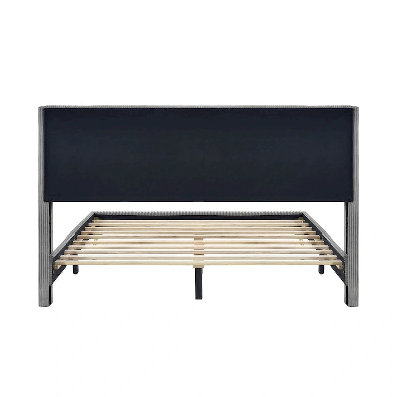 Queen Corduroy Upholstered Platform Bed with Metal Legs