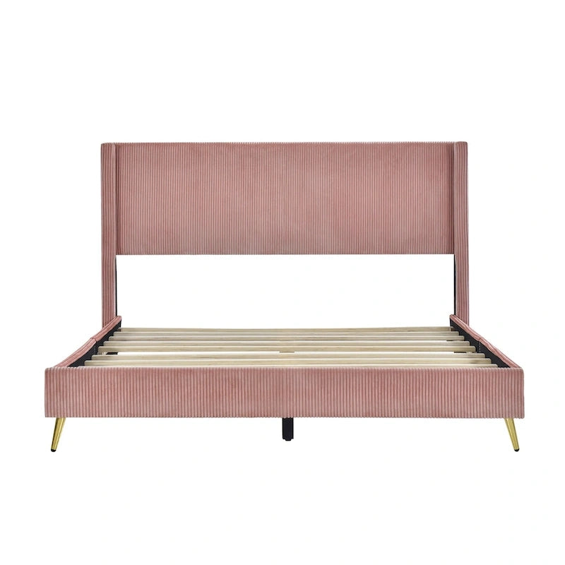 Queen Corduroy Upholstered Platform Bed with Metal Legs