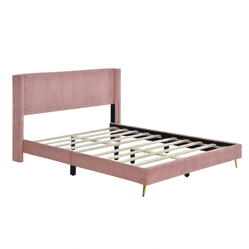 Queen Corduroy Upholstered Platform Bed with Metal Legs